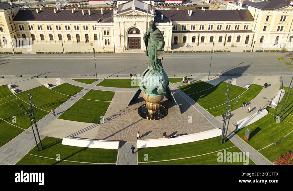 Belgrade Serbia Aerial View Of Monument To Stefan Nemanja On Plaza In