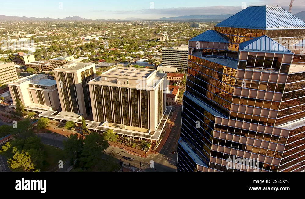 Cinematic Rotating Drone Shot Of Downtown Tucson Arizona And