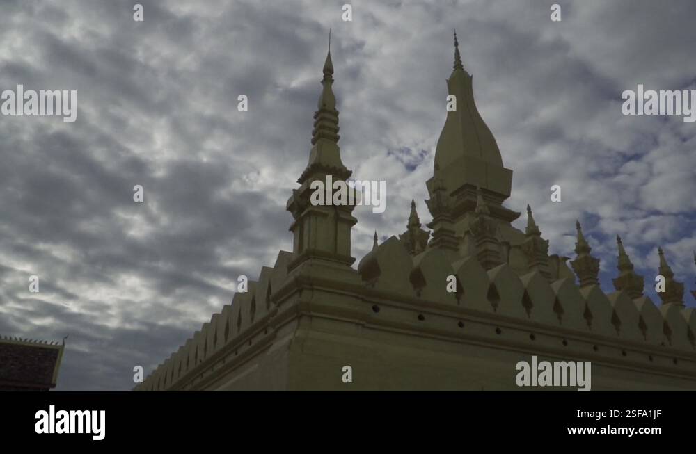 Pha That Luang Temple The Golden Pagoda In Vientiane Laos Stock Video