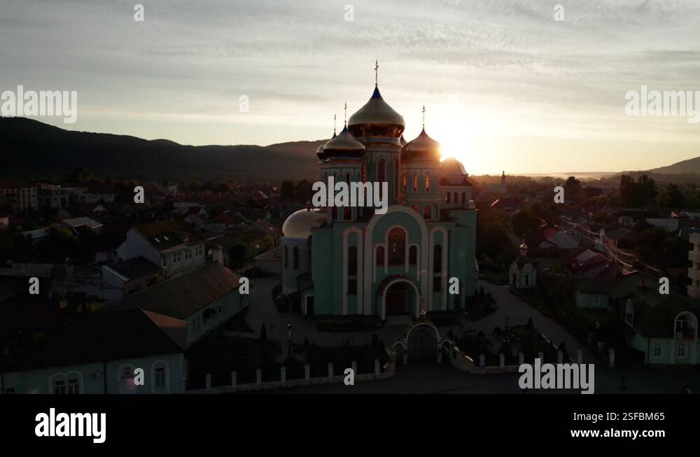 Christian Church At Sunset Aerial View Temple In The Transcarpathia