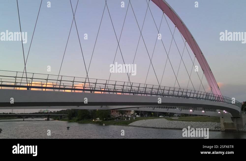 Aerial Drone Rising View Of Center Street Bridge In Downtown Des Moines