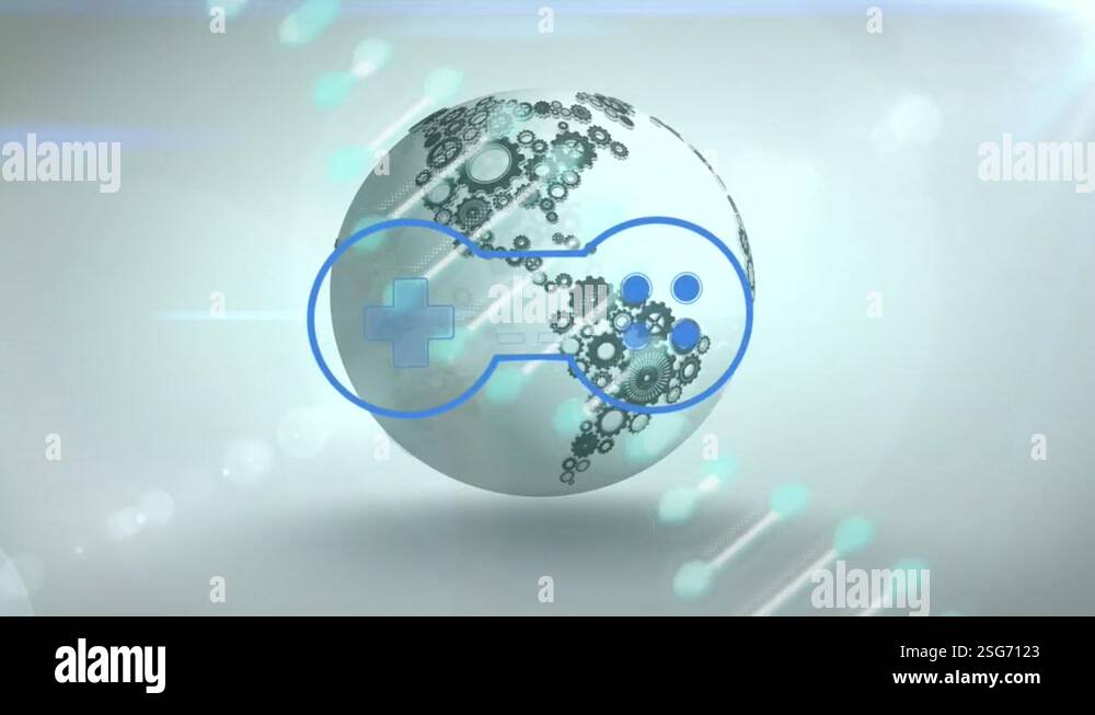 Animation Of Dna Strand And Gamepad Icon Over Globe Stock Video Footage