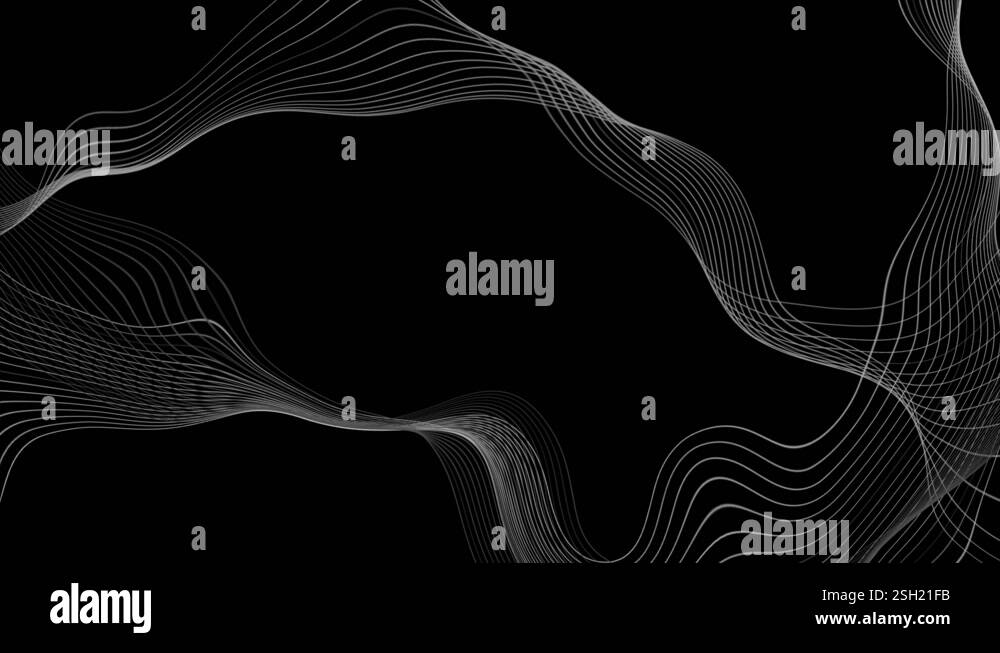 Grey Abstract Curved Wavy Lines On Black Background Stock Video Footage