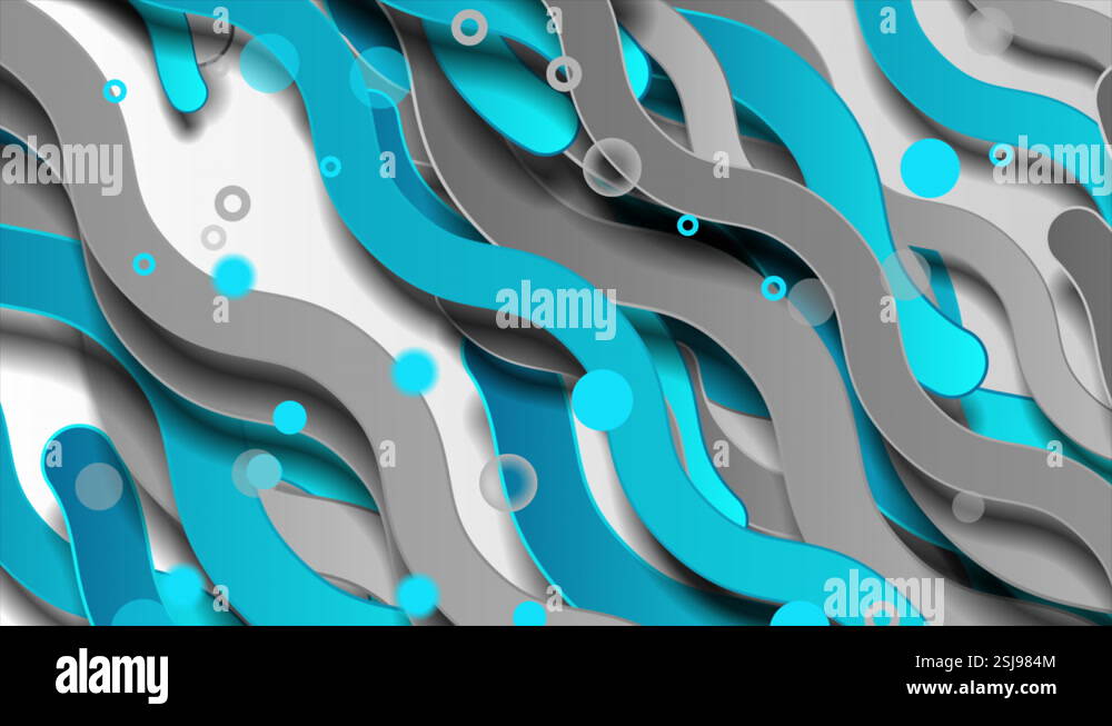 Blue Grey Waves And Circles Abstract Geometric Motion Background Stock