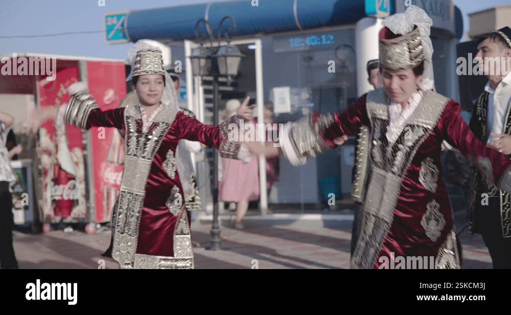 Uzbek Folk Dancers In Red Traditional Costumes Stock Video Footage Alamy