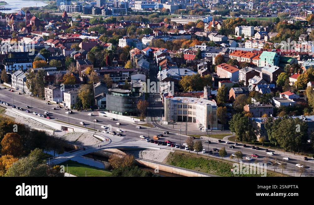 Kaunas City Center Showing Traffic Flowing On Karaliaus Mindaugo