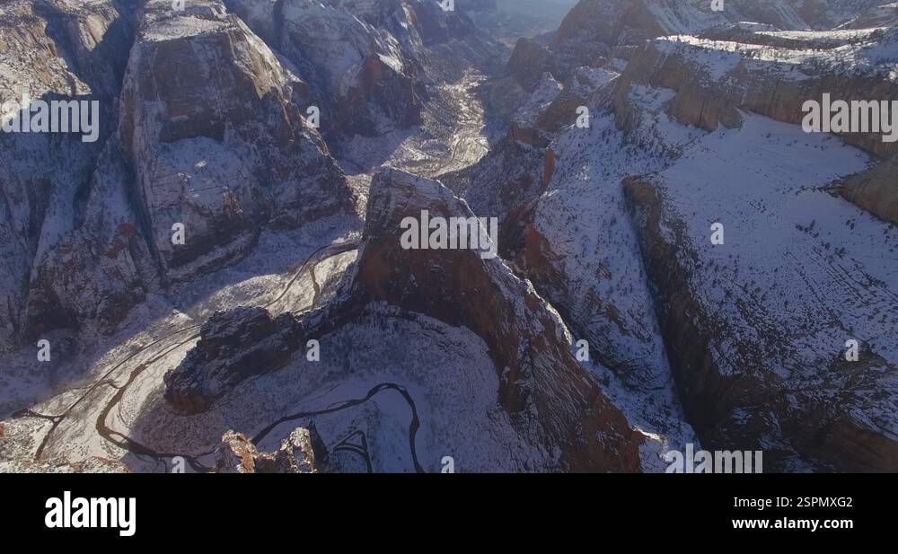 Aerial Over Zion National Park During Winter Stock Video Footage Alamy