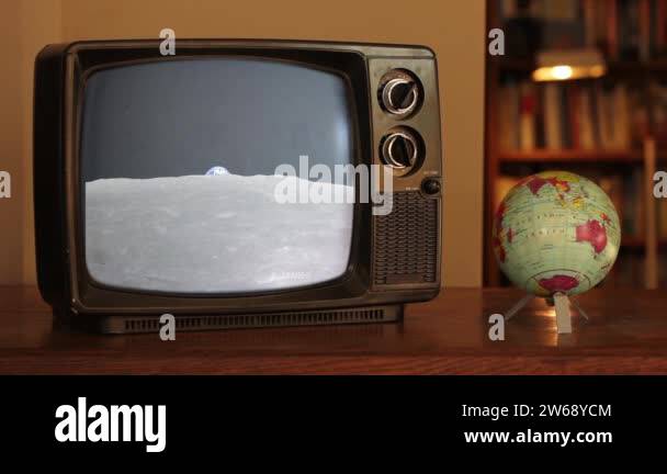 Earth Planet Rising Over The Moon As Seen On A Retro Tv Set Elements