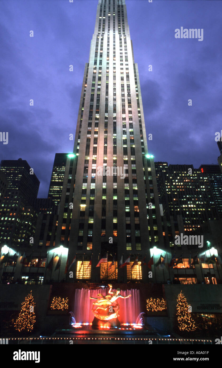 Looking Up General Electric Building At Rockefeller Center At Dawn New