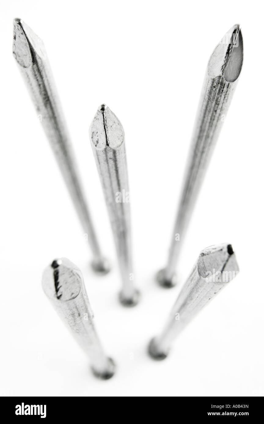 iron nails; metal nails; six inch nails; 6 inch nails; five; 5 Stock Photo, Royalty Free Image