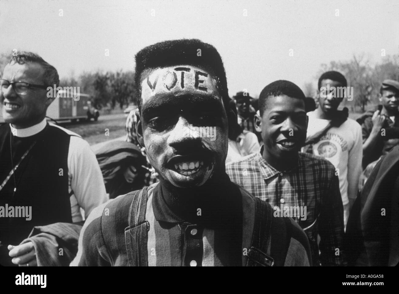 Selma Alabama 1965 The Selma March Vote written across the forehead