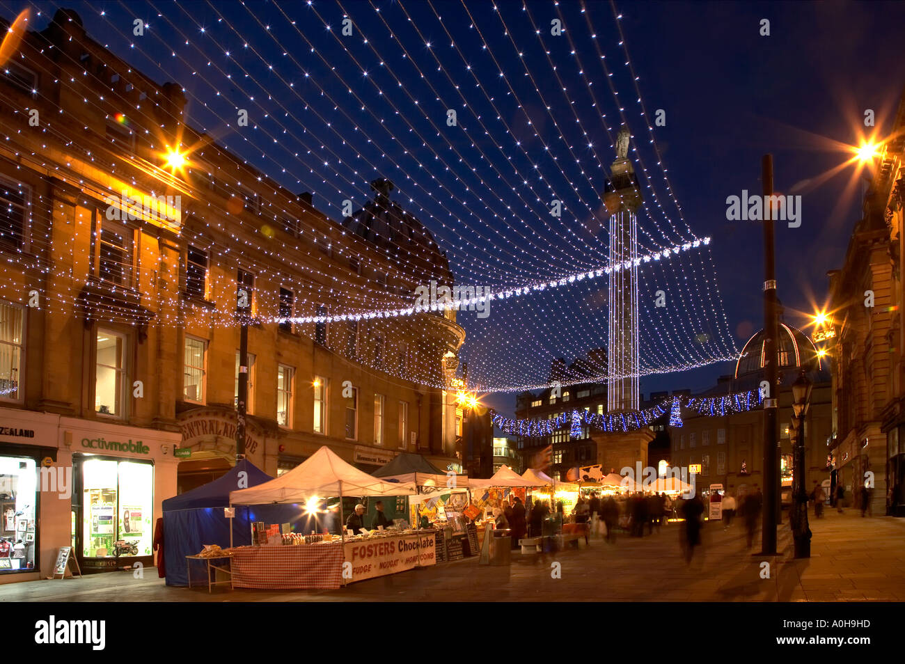 christmas lights grey street newcastle upon tyne stock christmas lights grey street newcastle upon tyne stock