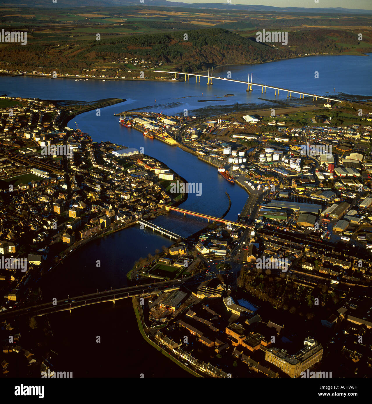 Aerial view across Inverness Scotland Stock Photo, Royalty Free Image