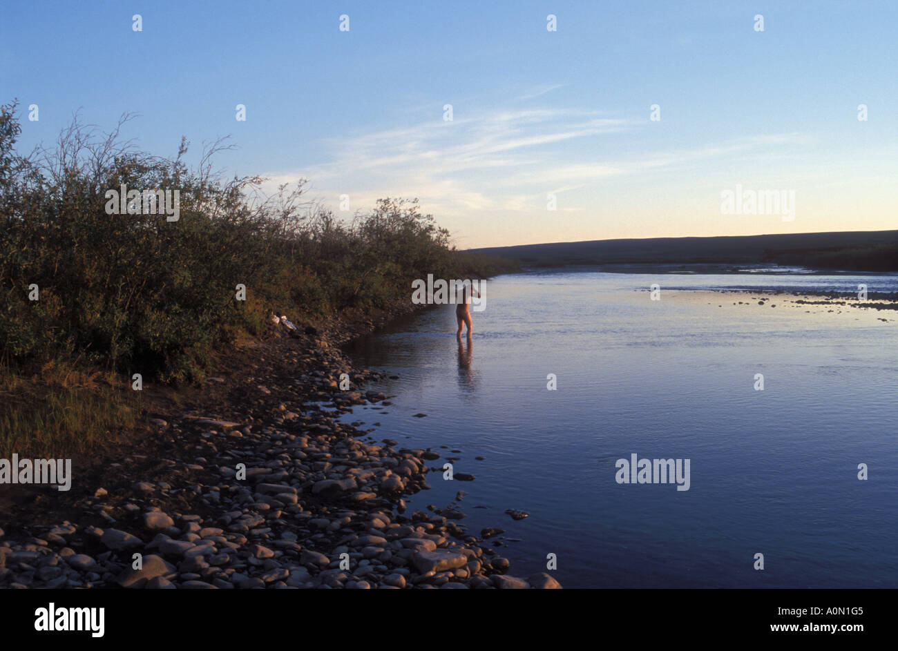 Naked Man Taking Bath In Killik River National Petroleum Preserve