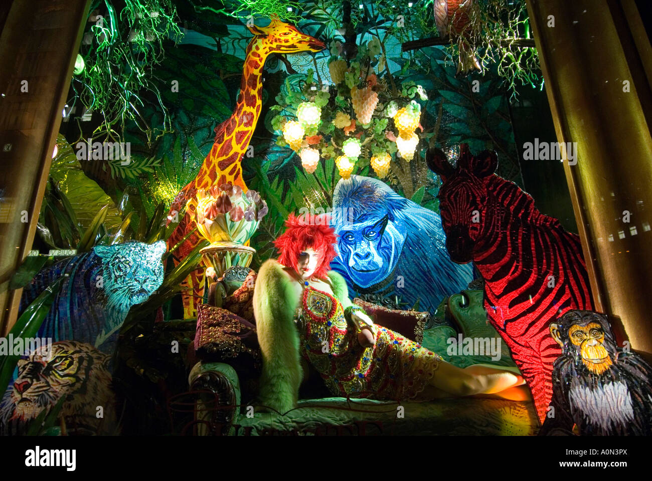 Jungle theme Christmas window display at Bergdorf Goodman department Stock Photo 10033345 Alamy