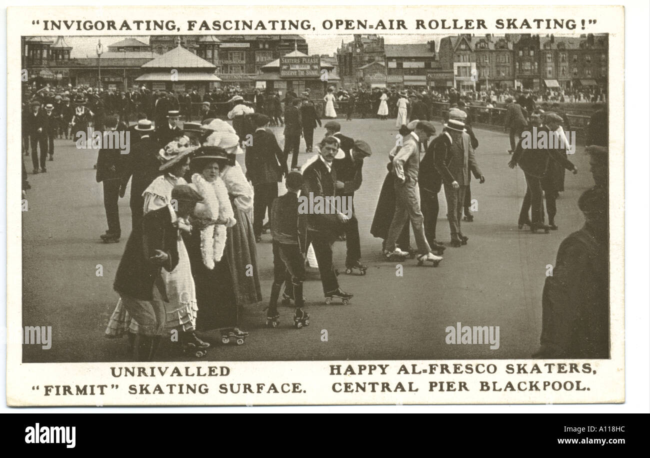 Roller skating photograph at Blackpool circa 1905. Advertisment Stock