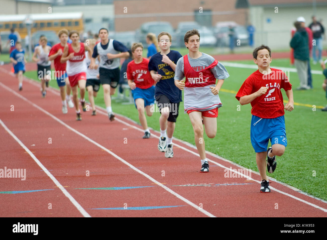 Middle school ages teens participate in track and field events Stock