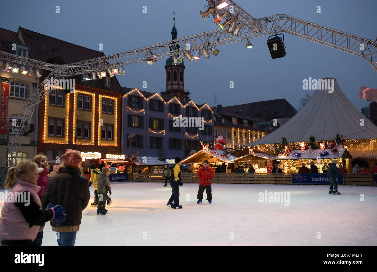 ICE SKATING RINK AT CHRISTMAS MARKET OFFENBURG BADENWÜRTTEMBERG Stock