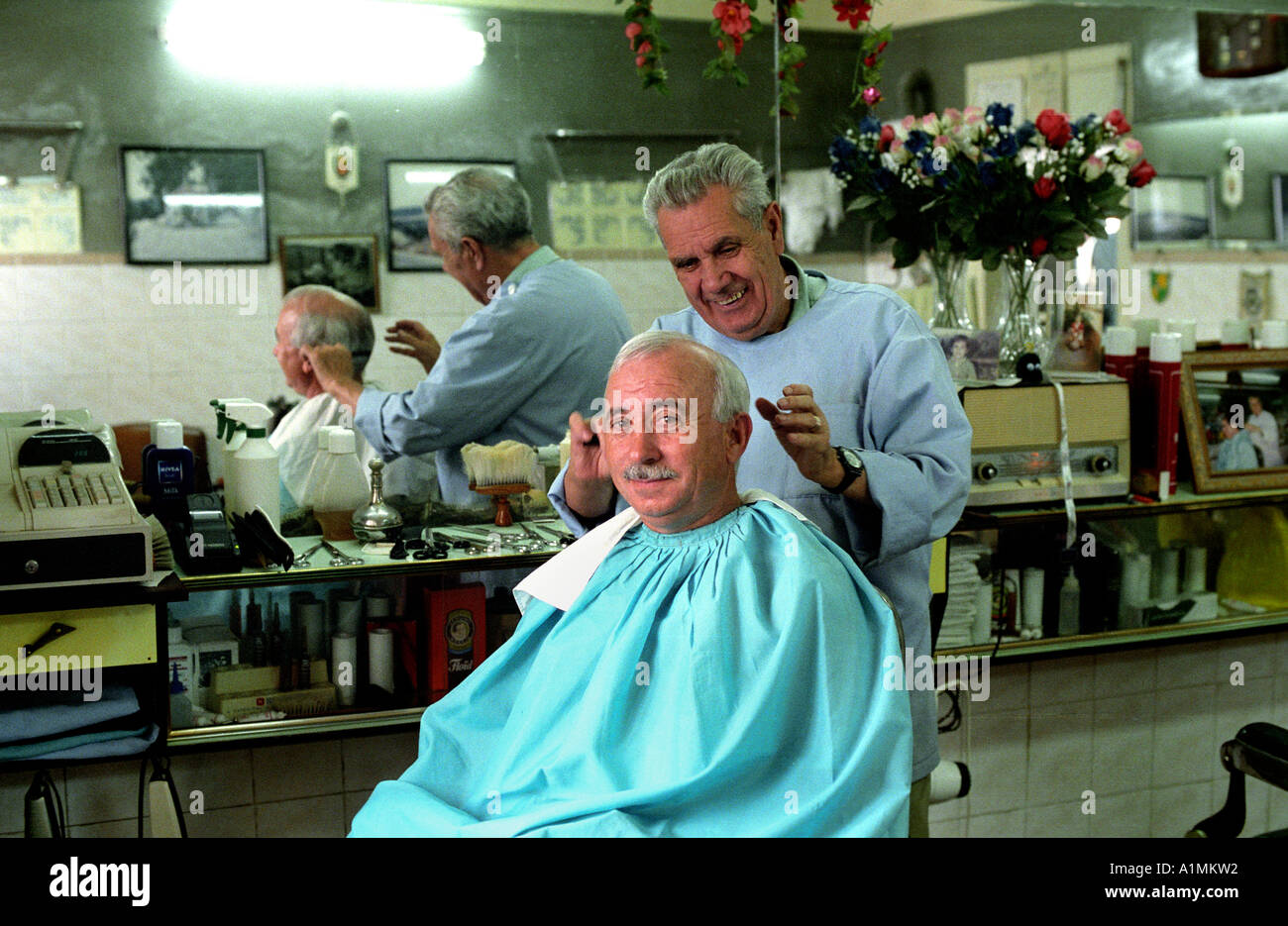 Lisbon Portugal portugese Barber shop hairdresser Stock Photo, Royalty