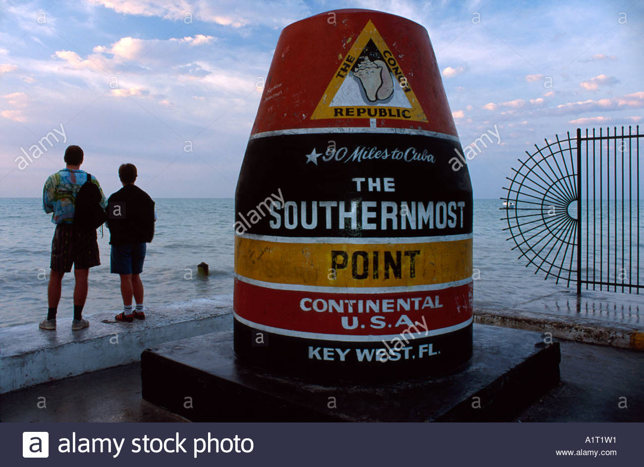 Key West Florida Keys The Southernmost Point marker miles to Cuba Stock