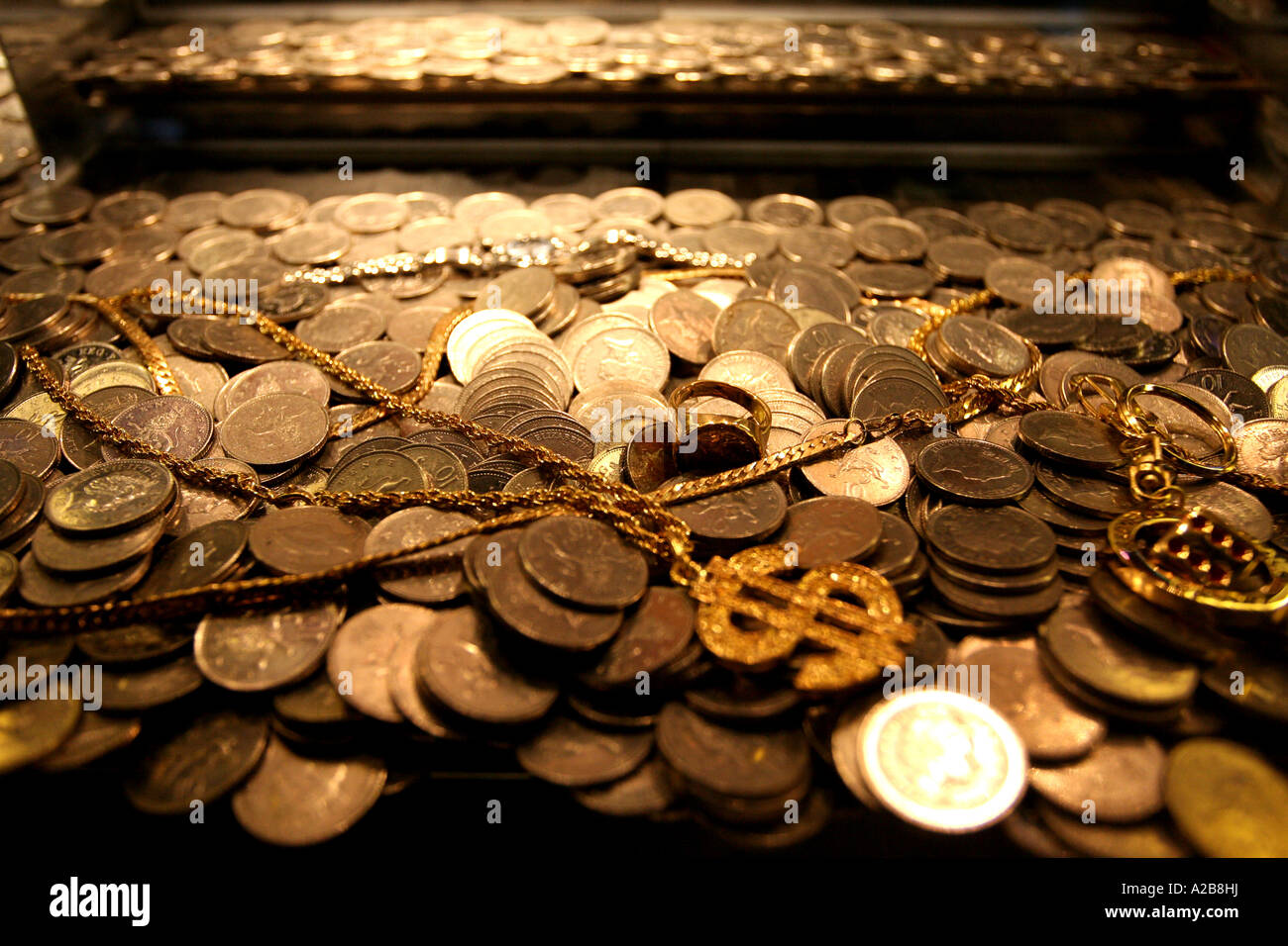 Coin pushing cascade machine in the amusement arcades on Brighton Stock