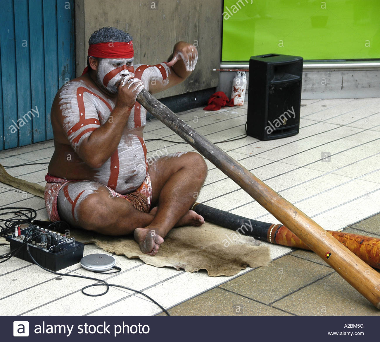 Aboriginal Didgeridoo Player in Edinburgh Scotland Stock Photo, Royalty