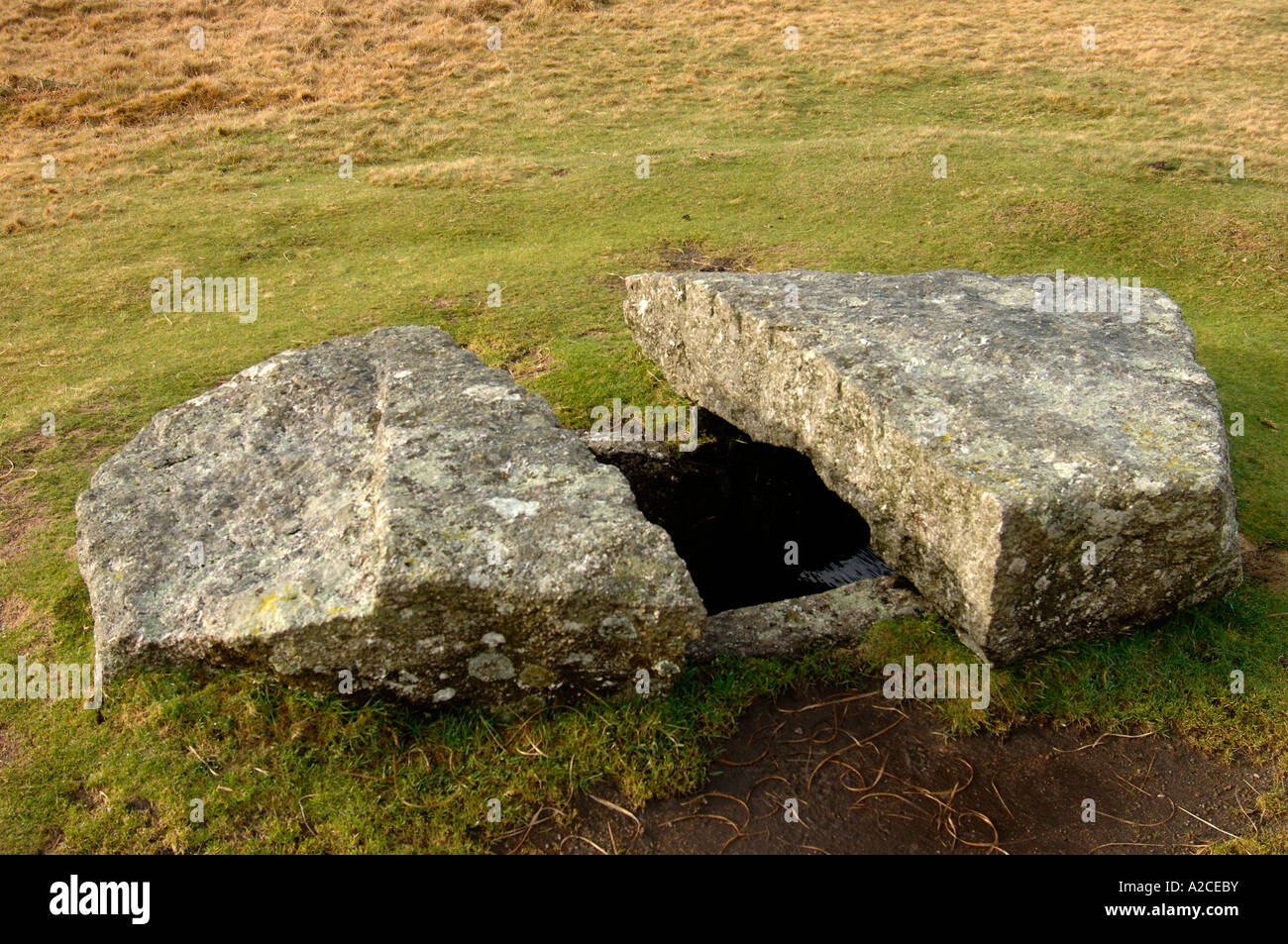 The Prehistoric Merrivale Kist Burial with Cut Covering Stone Stock