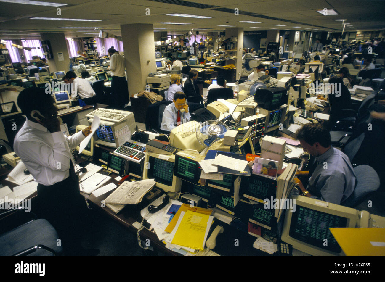 brokers in office dealing with stock currency city of london january Stock Photo, Royalty Free