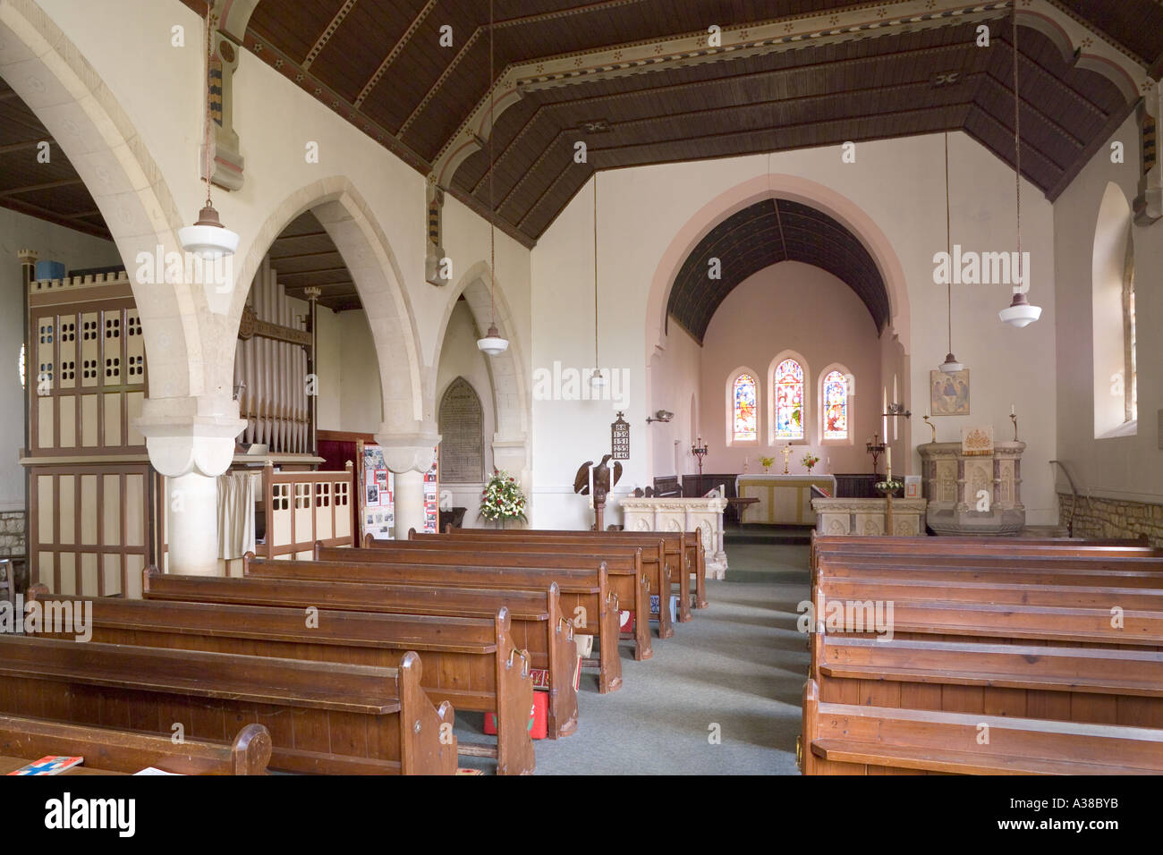 Interior of Holy Trinity church in the Cotswold village of Slad Stock