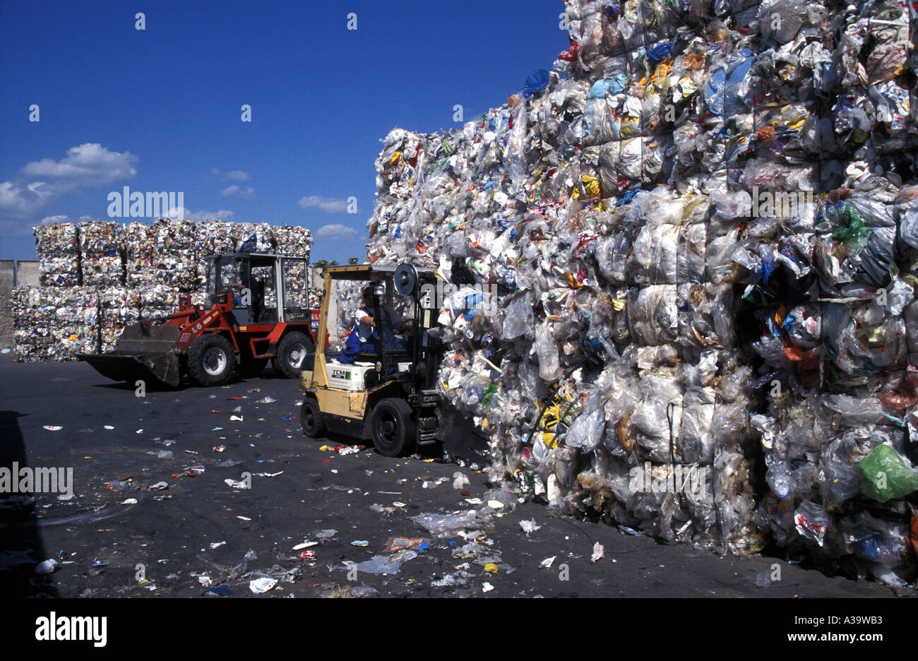 Piles of household rubbish at a recycling depot in Berlin Germany Stock