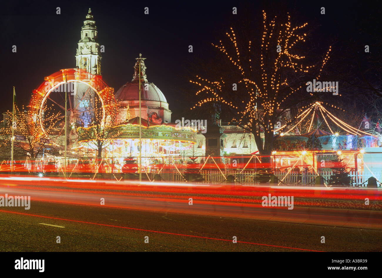 Fairground Winter Wonderland City Hall Cardiff Civic Centre South Stock Photo, Royalty Free