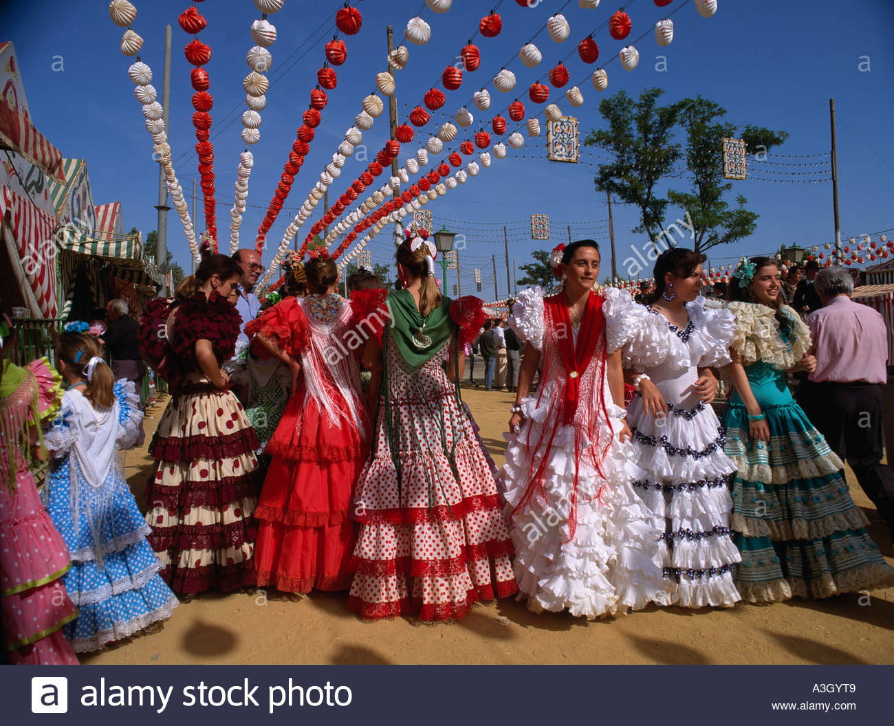 Spring festival Seville Andalusia Spain Blue sky Telegraph pole Stock