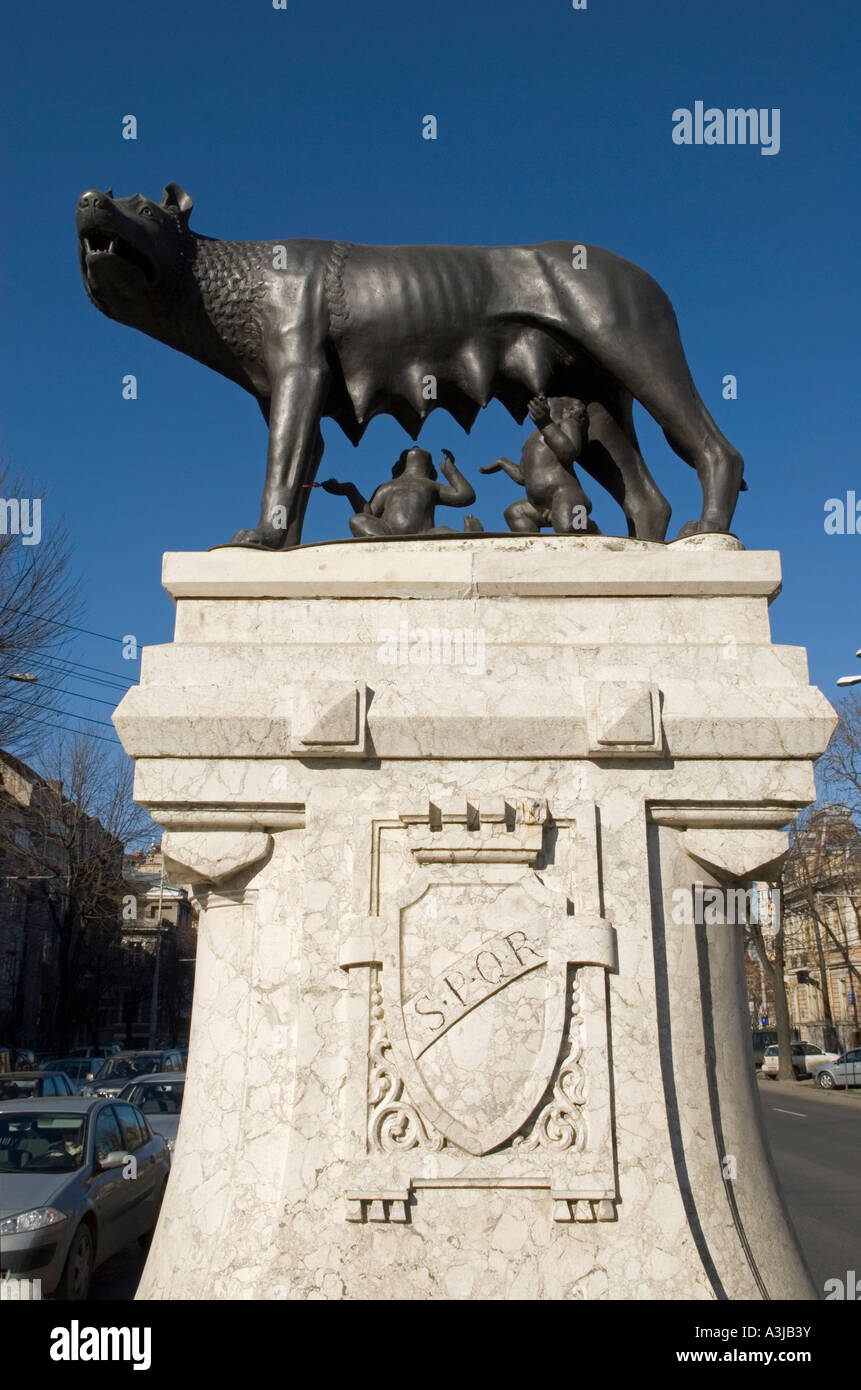 Romulus Remus Wolf Statue In Piata Romana, Central Bucharest Romania