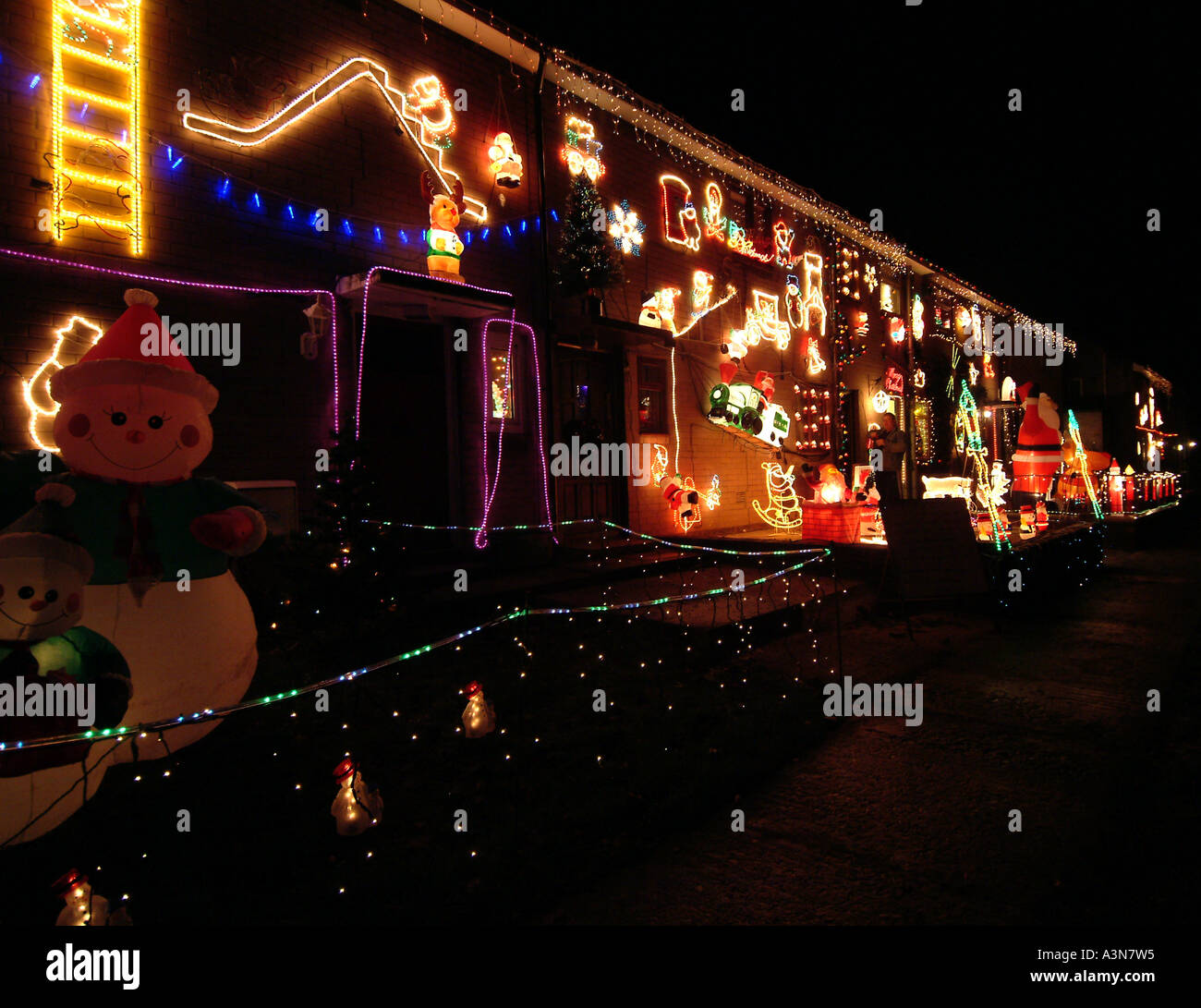 terrace houses decorated with lots of christmas lights at terrace houses decorated with lots of christmas lights at