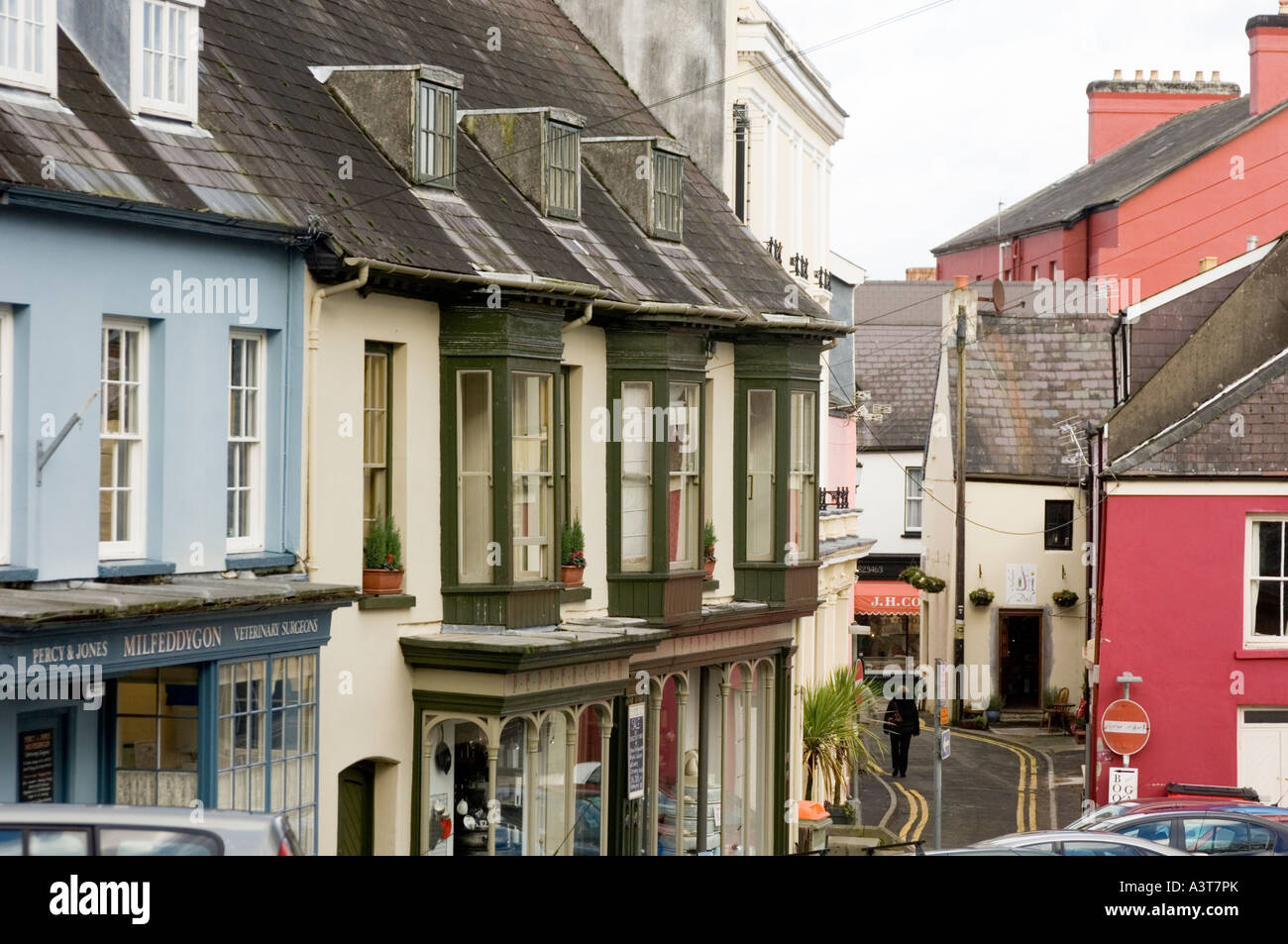 Llandeilo Carmarthenshire Wales UK narrow streets lined with shops