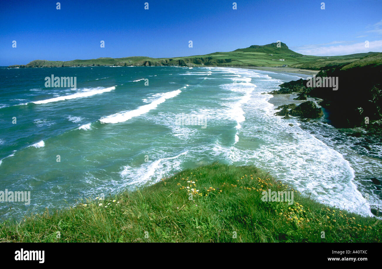 Whitesands Bay near St Davids surf surfing beach on sunny day Stock
