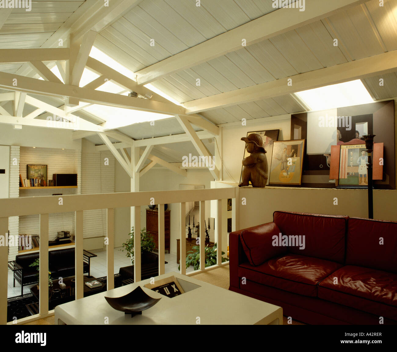Mezzanine Loft Conversion brown leather sofa on mezzanine in loft conversion apartment with Mezzanine Loft Conversion brown leather sofa on mezzanine in loft conversion apartment with