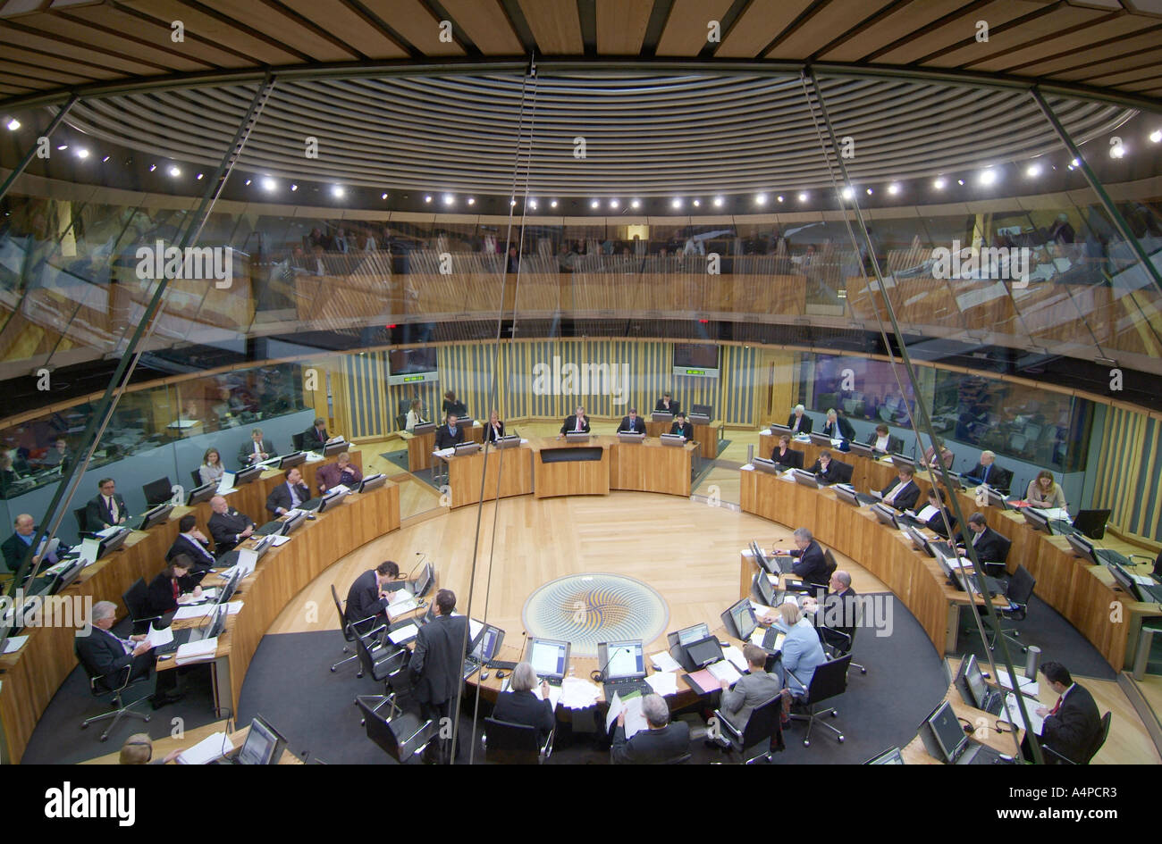 Assembly Members in Debating Chamber National Assembly for Wales Stock Photo, Royalty Free Image