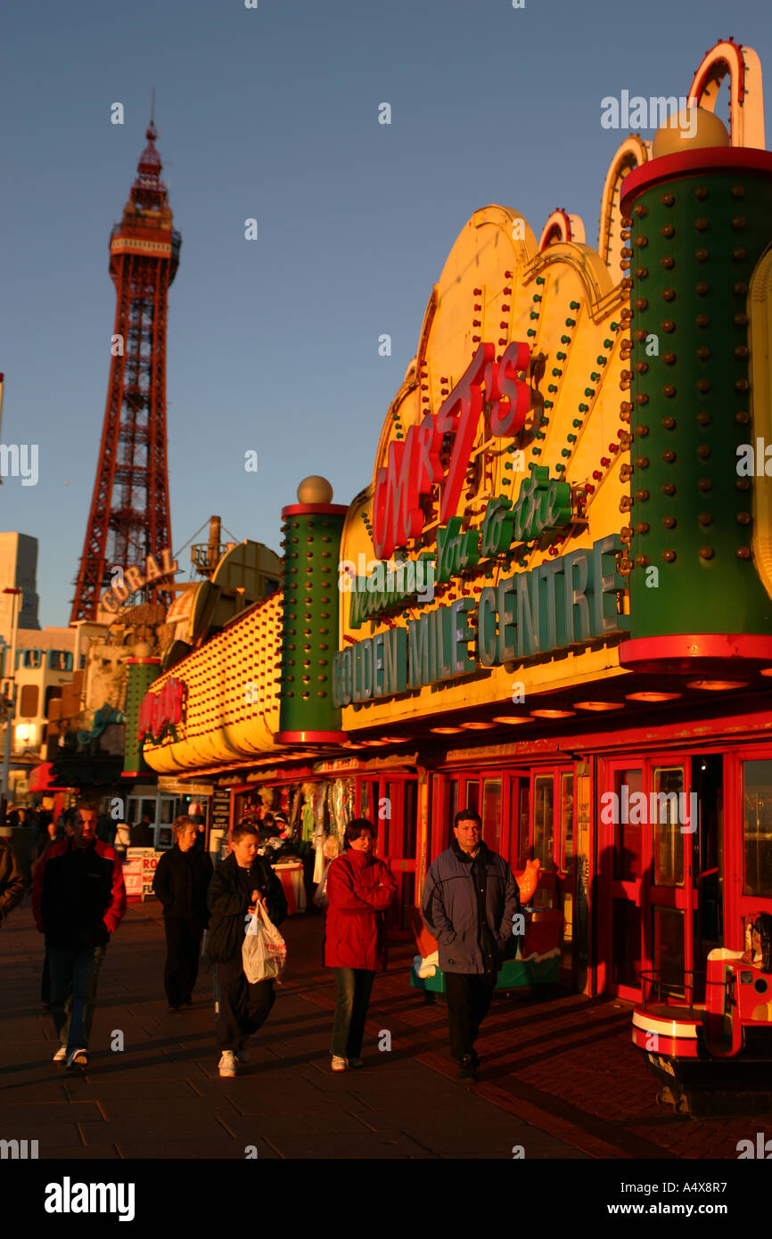 Blackpool Tower and amusement arcades Stock Photo, Royalty Free Image