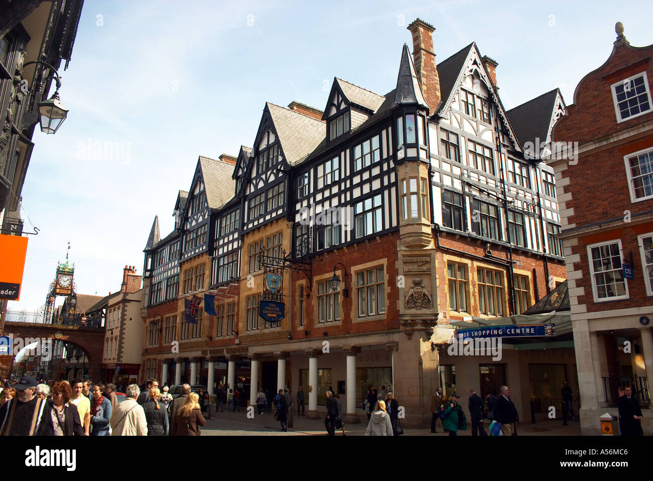 Eastgate Street and Victorian Clock Chester City Cheshire County Stock