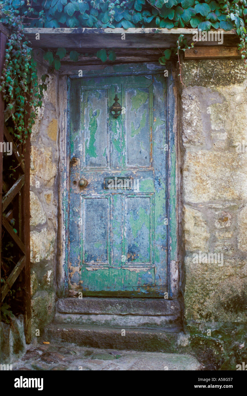 St Ives Cornwall England 18th century type panelled door very Stock