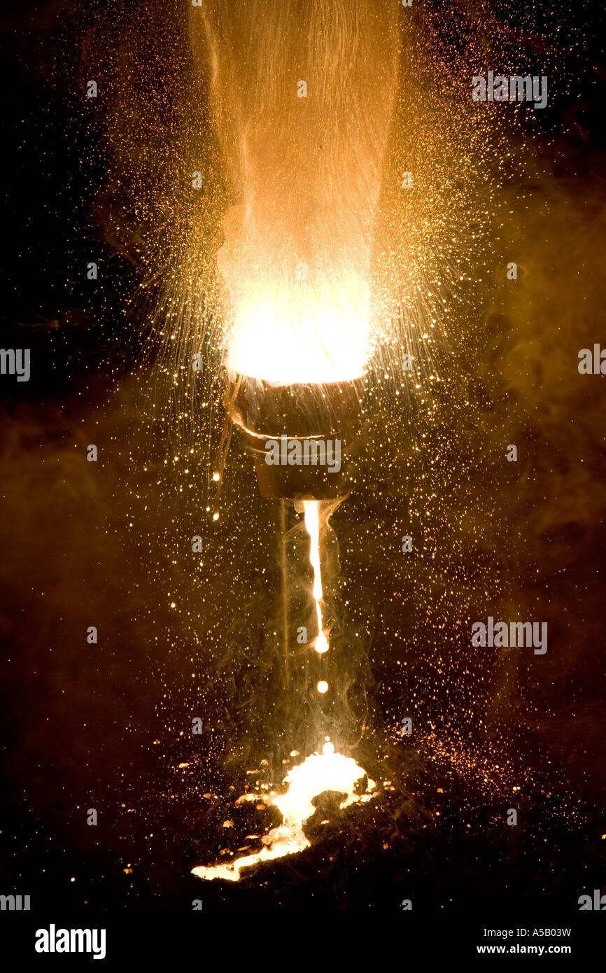 Thermite Reaction Creating Molten Iron Stock Photo, Royalty Free Image