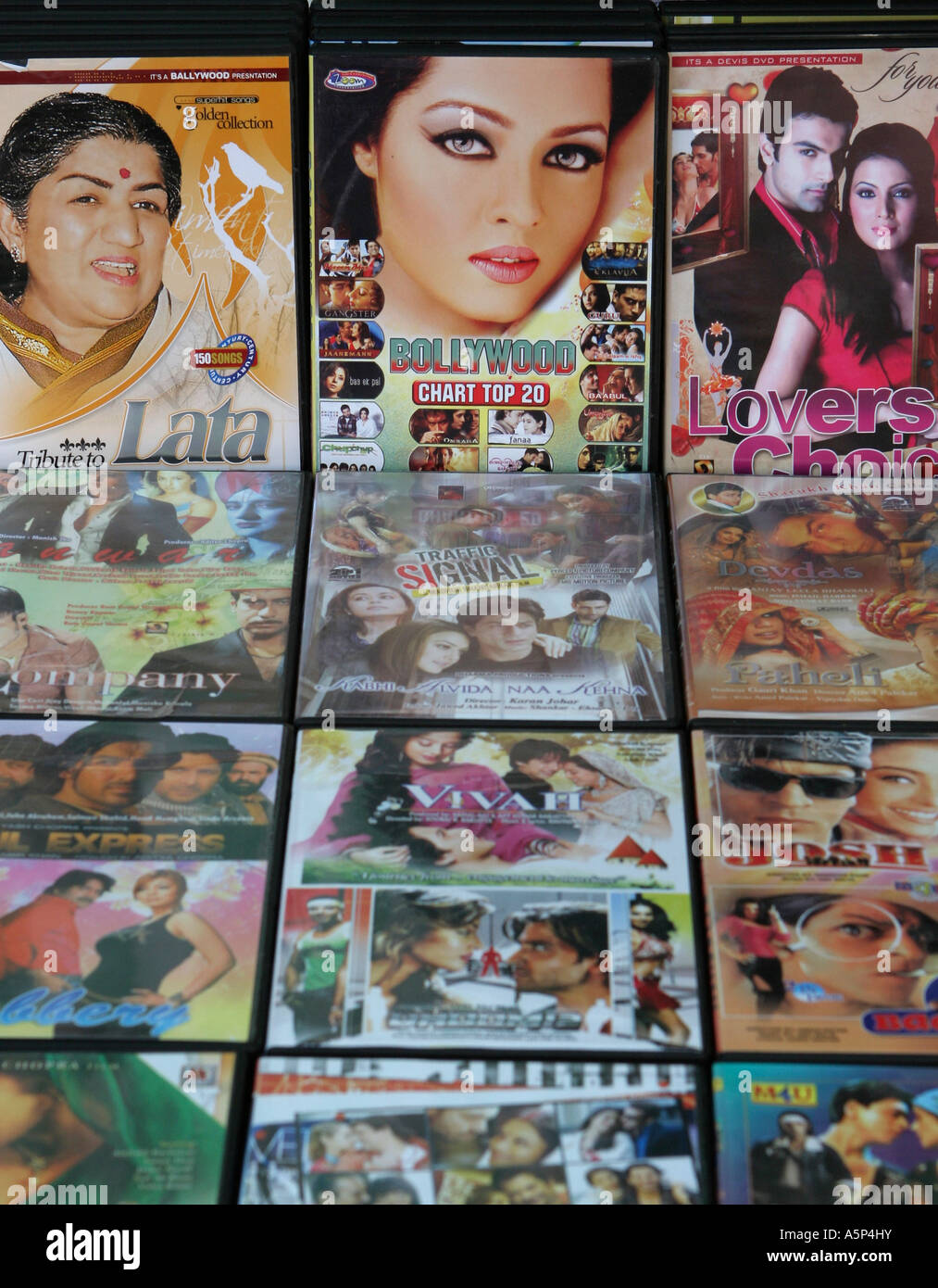Bollywood DVDs, Whitechapel Road market, east London Stock Photo