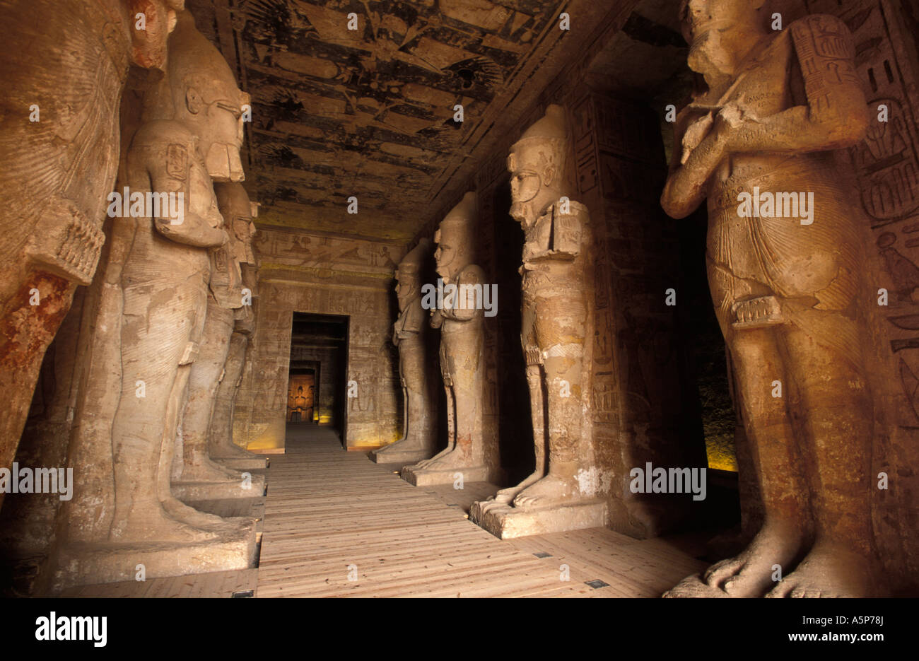 Abu Simbel, interior of the main temple with 8 Osiris pillars with