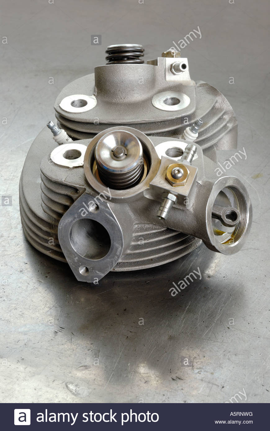 Vincent motorcycle aircooled cylinder head Stock Photo, Royalty Free