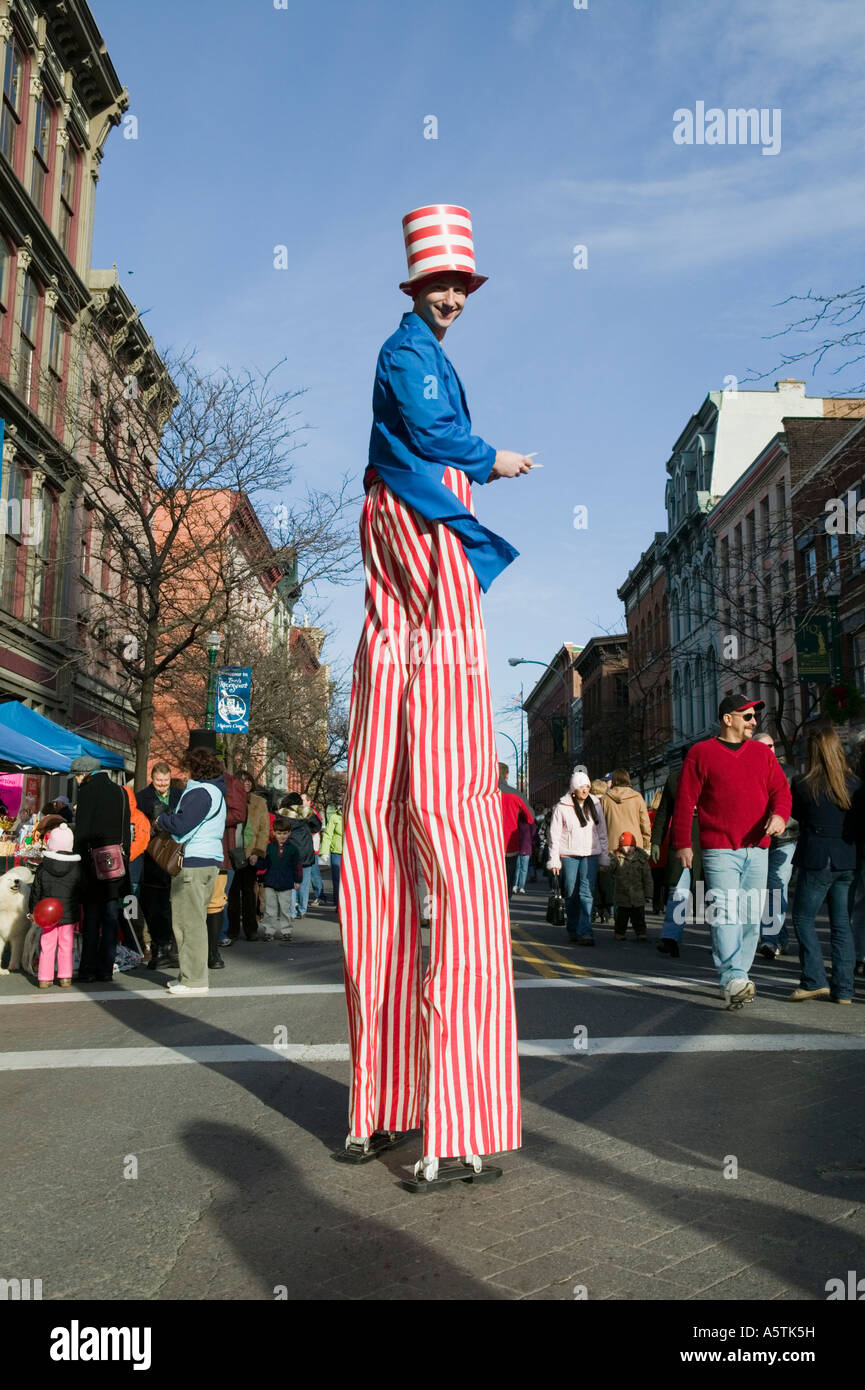 Uncle Sam on stilts at annual Victorian Stroll Troy New York Stock