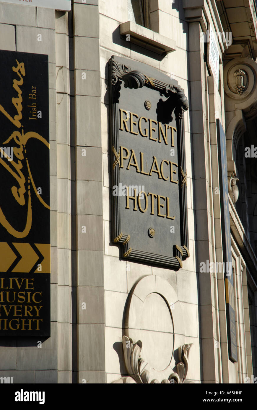 Close up of ornate sign outside the Regent Palace Hotel near Stock Close up of ornate sign outside the Regent Palace Hotel near Stock