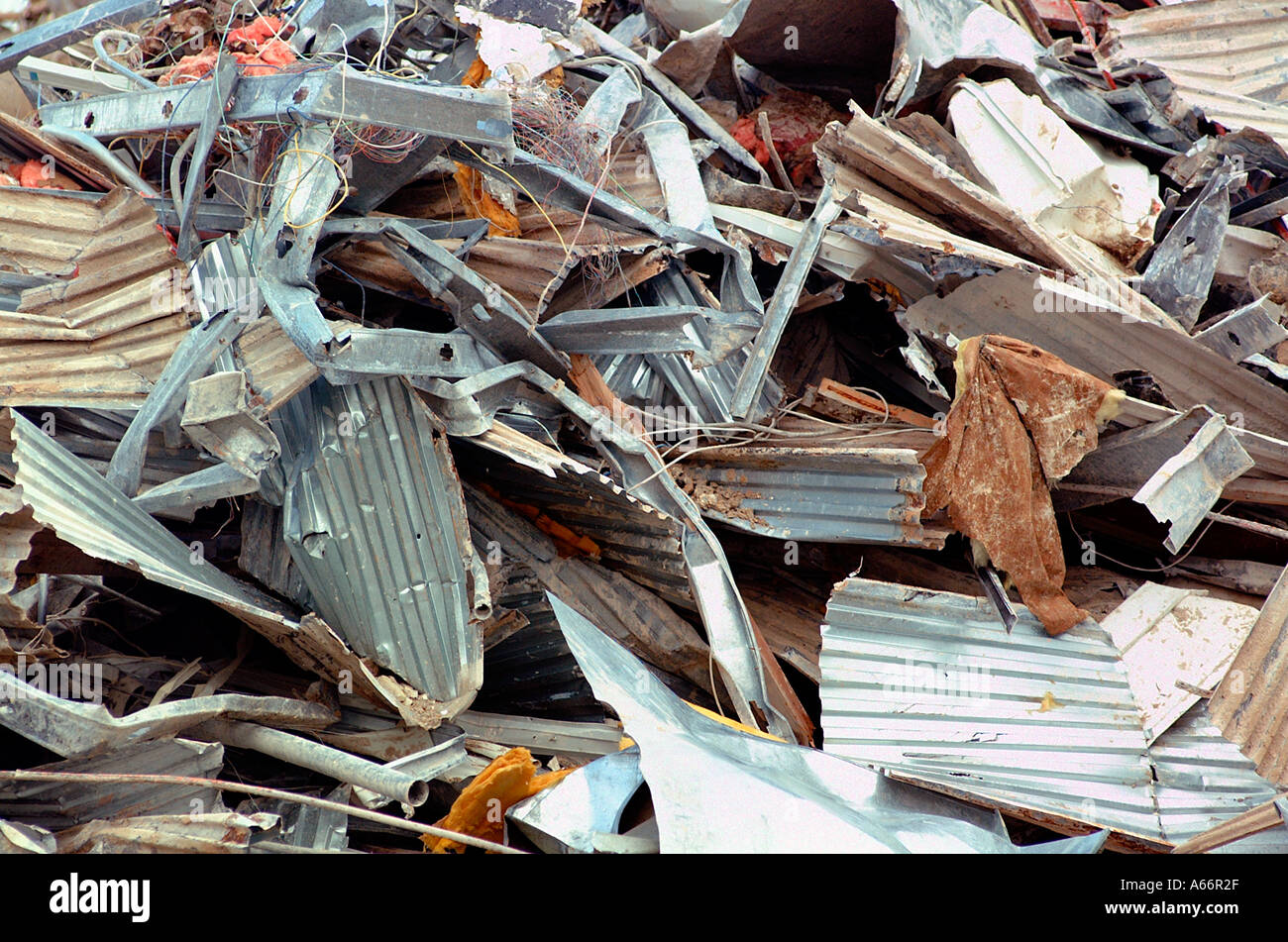 pile of twisted metal debris from demolition junk garbage waste trash