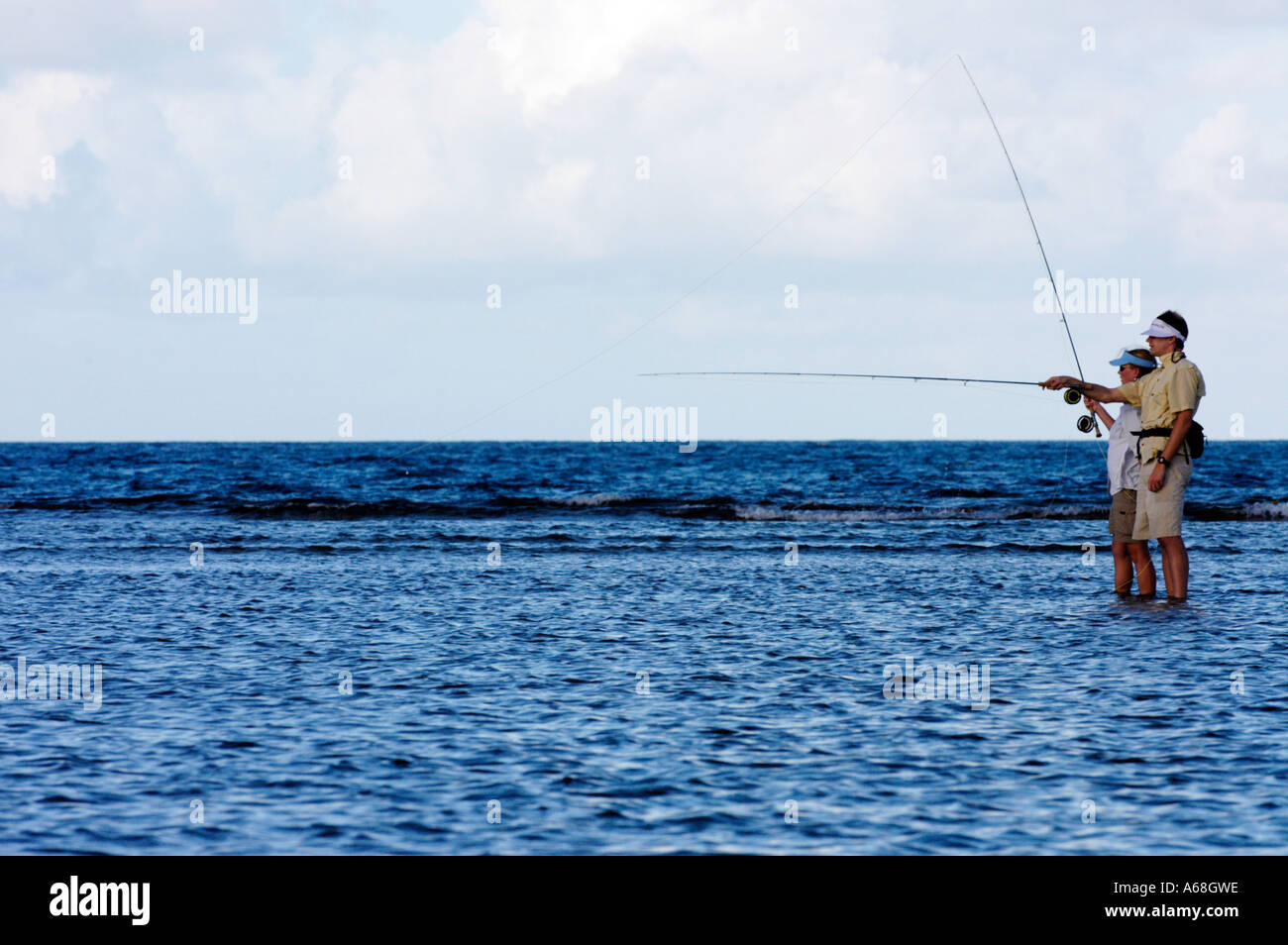 British Virgin Islands Caribbean Couple salt water fly fishing for