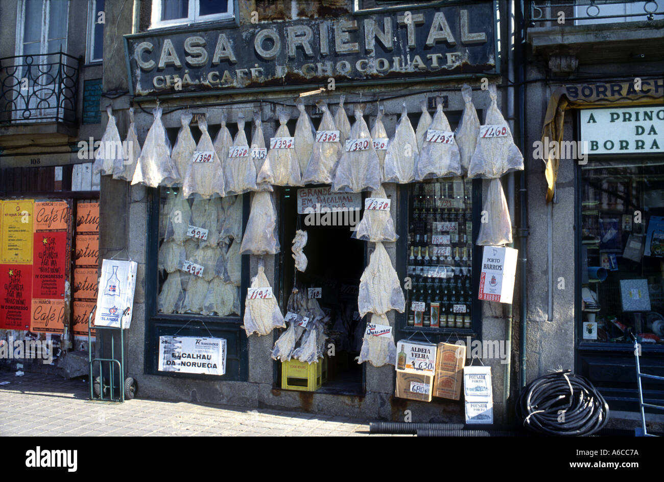 Porto Portugal old shop in Rua Dos Clerigos selling traditional dried